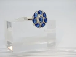 Pamono 925 Silver Rosette Ring with Sapphire Root and Zircons, Italy, 21st Century><noscript><img width=