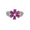 Outlet Pamono 925 Sterling Silver Flower Ring with Ruby ​​Root and Zircons, Italy, 21st Century