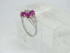 Outlet Pamono 925 Sterling Silver Flower Ring with Ruby Root and Zircons, Italy, 21st Century