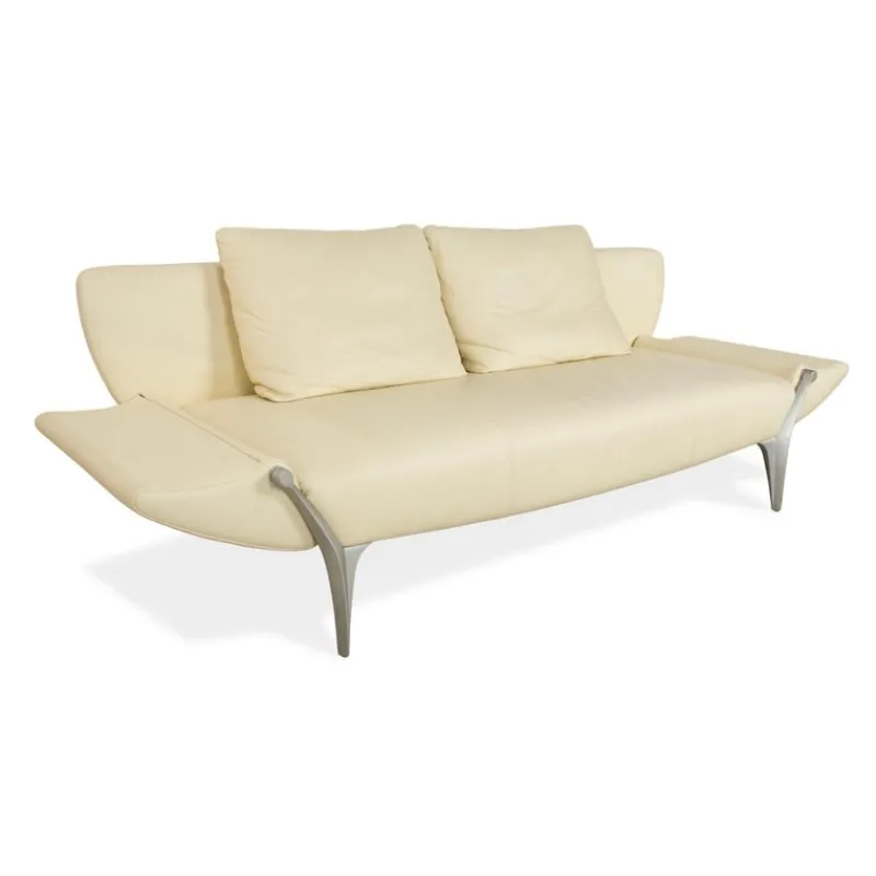 Pamono 1600 Two-Seater Cream Sofa in Leather from Rolf Benz