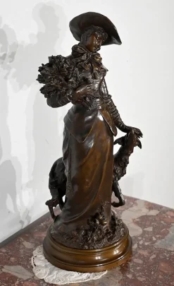 Pamono A. Gaudez, L’élégante et son chien, 19th Century, Bronze> Art Nouveau