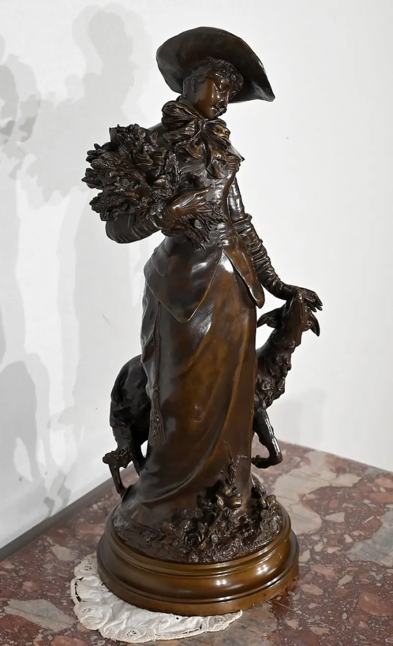 Pamono A. Gaudez, L’élégante et son chien, 19th Century, Bronze> Art Nouveau