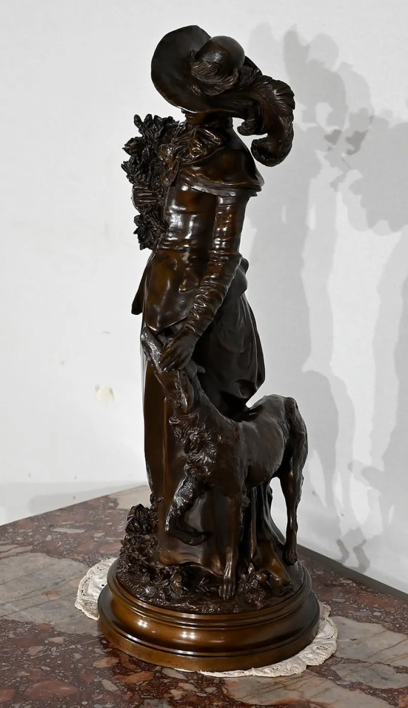 Pamono A. Gaudez, L’élégante et son chien, 19th Century, Bronze> Art Nouveau