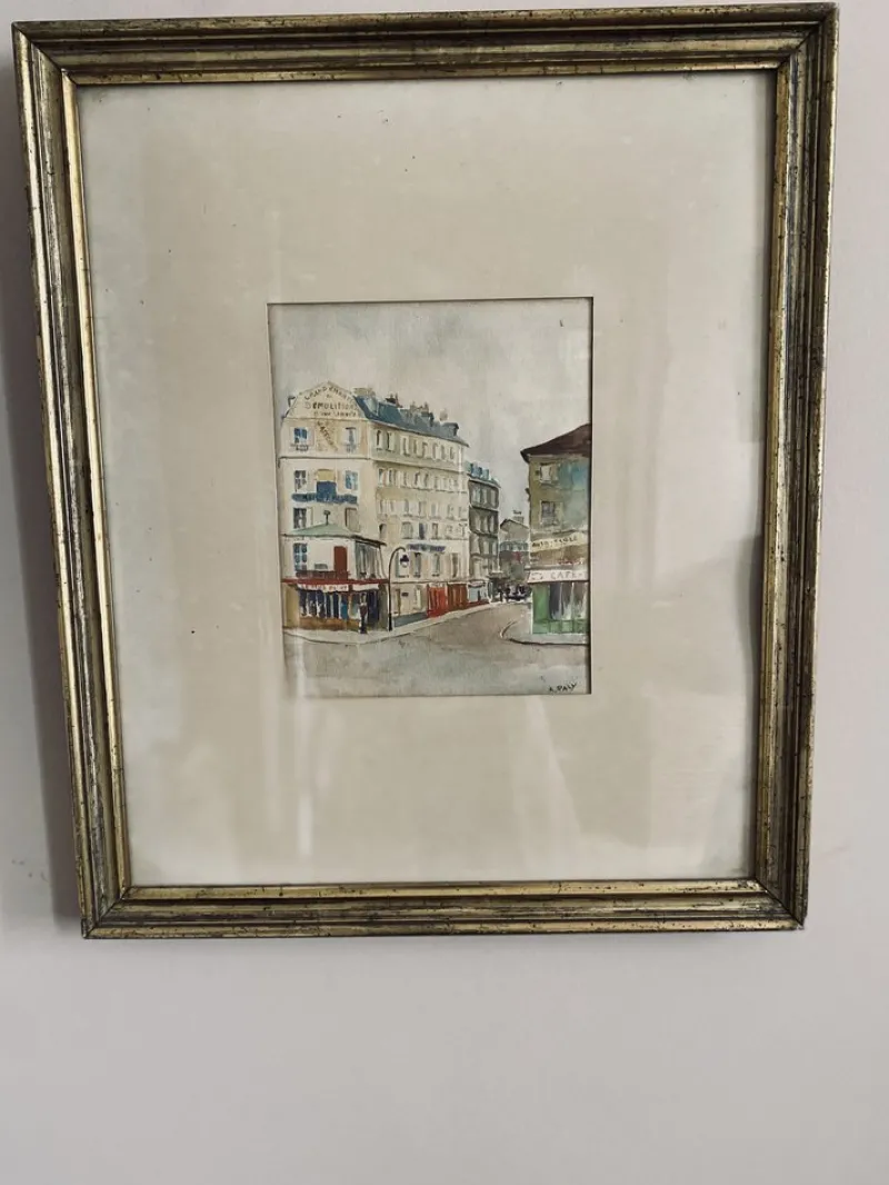Pamono A. Paly, Parisian Street Scene with Berlin Bar, Watercolor, Framed> Impressionist