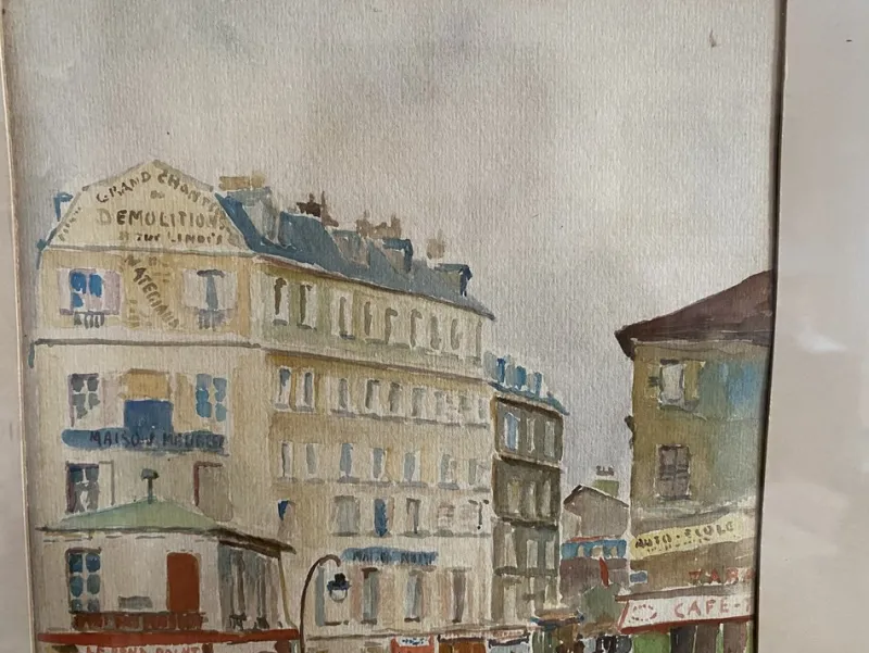Pamono A. Paly, Parisian Street Scene with Berlin Bar, Watercolor, Framed> Impressionist
