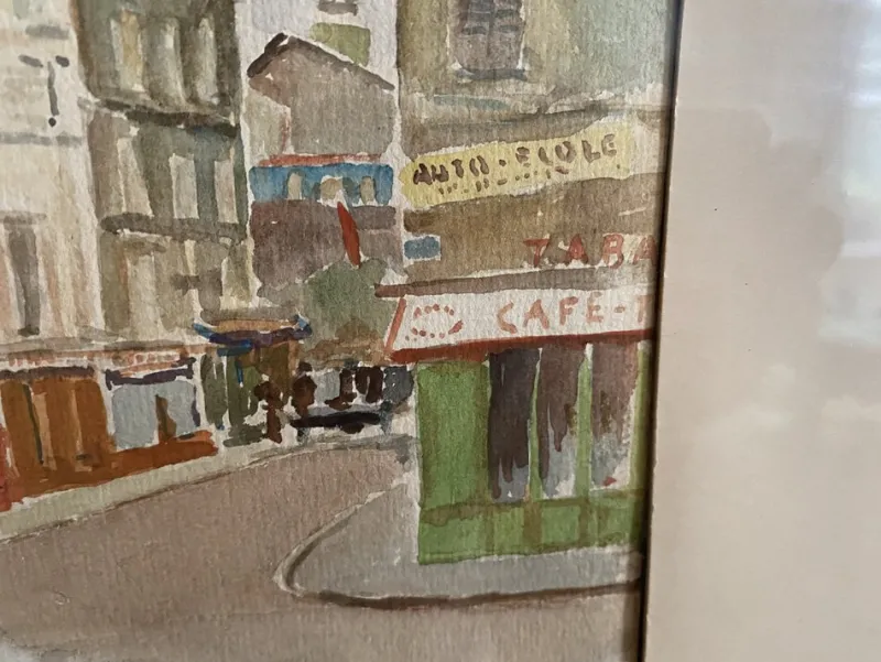 Pamono A. Paly, Parisian Street Scene with Berlin Bar, Watercolor, Framed> Impressionist