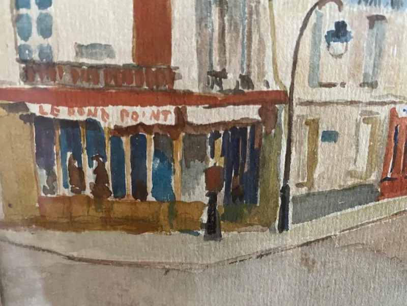 Pamono A. Paly, Parisian Street Scene with Berlin Bar, Watercolor, Framed> Impressionist