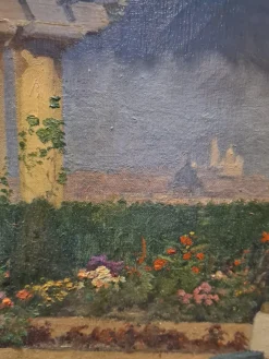 Pamono A Scottroy, View of Paris, Les Invalides and Sacre Coeur, Art Deco Garden, 1931, Oil on Canvas><noscript><img width=