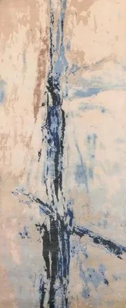 Pamono Abstract Rug with Beige and Blue Distressed Pattern from R&K Principal Jahanshah Nazmiyal> Carpets & Textiles|Carpets & Textiles