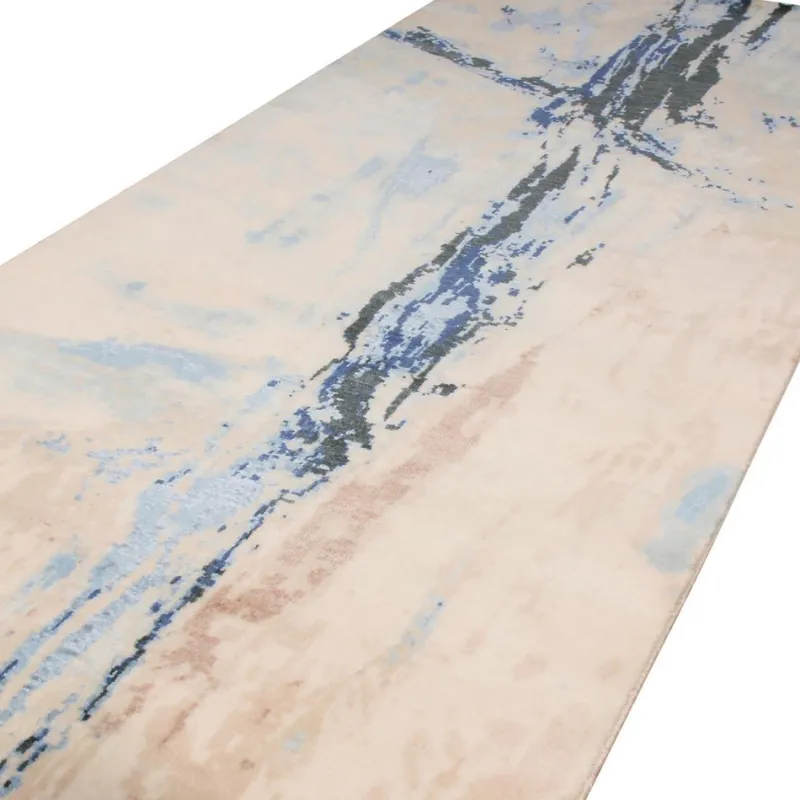 Pamono Abstract Rug with Beige and Blue Distressed Pattern from R&K Principal Jahanshah Nazmiyal> Carpets & Textiles|Carpets & Textiles