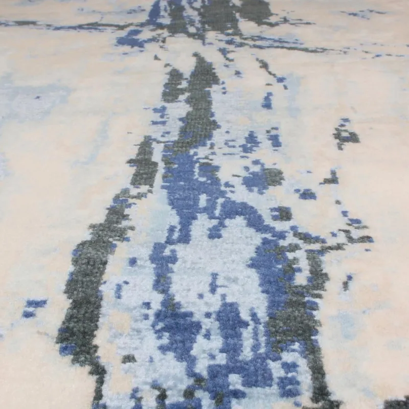 Pamono Abstract Rug with Beige and Blue Distressed Pattern from R&K Principal Jahanshah Nazmiyal> Carpets & Textiles|Carpets & Textiles