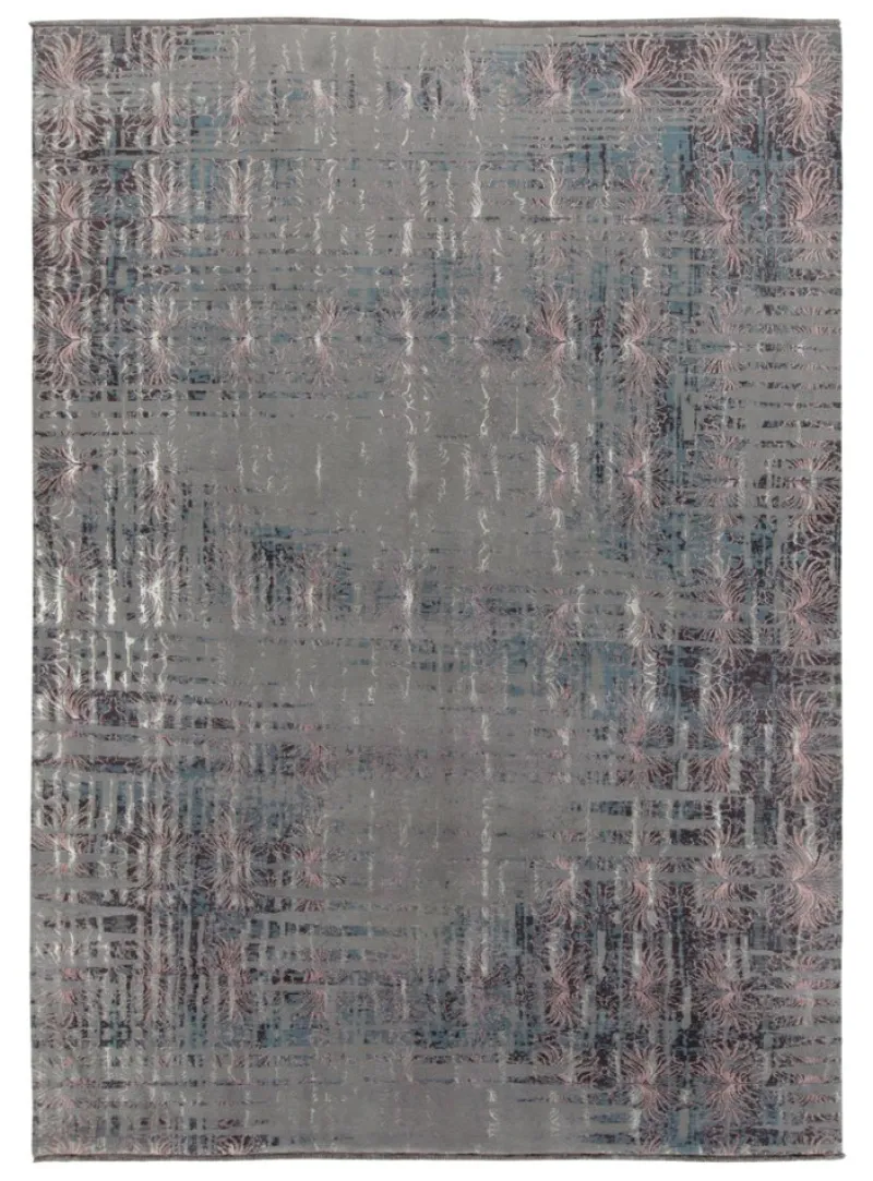 Hot Pamono Abstract Rug with Subdued Pink Floral Patterns from R&K Principal Jahanshah Nazmiyal