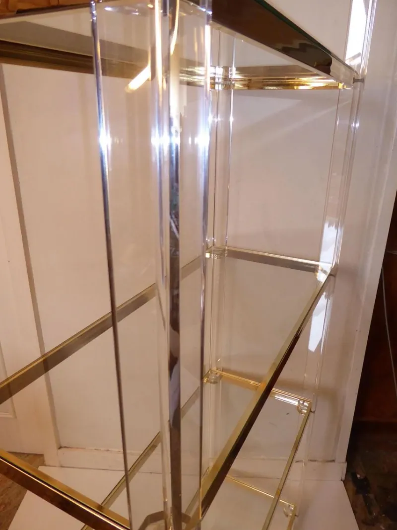 Pamono Acrylic Glass, Acrylic & Brass Glass Shelf> Shelves & Wall Units