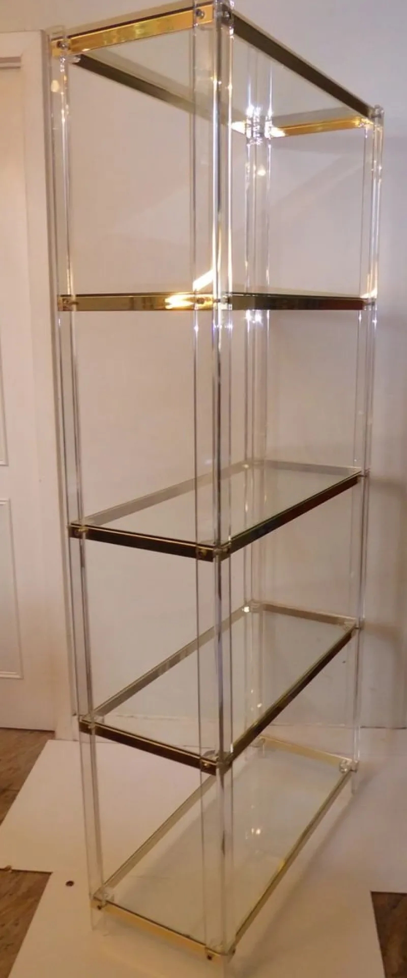 Pamono Acrylic Glass, Acrylic & Brass Glass Shelf> Shelves & Wall Units