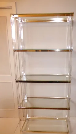 Pamono Acrylic Glass, Acrylic & Brass Glass Shelf><noscript><img width=