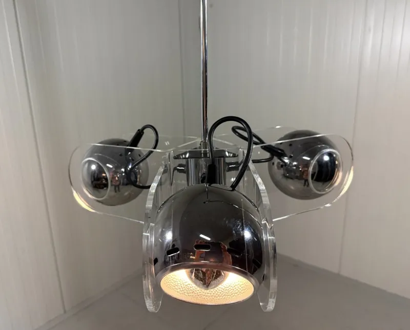 Pamono Acrylic Glass Hanging Lamp in the style of Gino Sarfatti, 1970s> Ceiling Lights