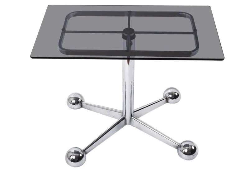 Pamono Adjustable Coffee Table in Chrome & Smoked Glass with Wheels from Allegri Arredamenti, 1970s> Worktables & Workbenches
