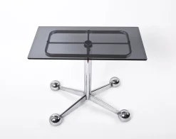 Pamono Adjustable Coffee Table in Chrome & Smoked Glass with Wheels from Allegri Arredamenti, 1970s><noscript><img width=