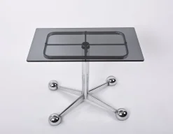 Pamono Adjustable Coffee Table in Chrome & Smoked Glass with Wheels from Allegri Arredamenti, 1970s><noscript><img width=