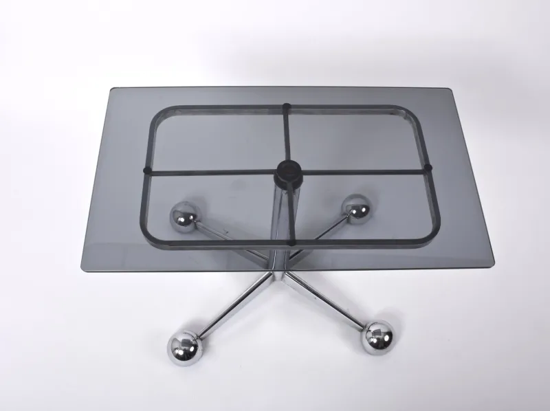 Pamono Adjustable Coffee Table in Chrome & Smoked Glass with Wheels from Allegri Arredamenti, 1970s> Worktables & Workbenches