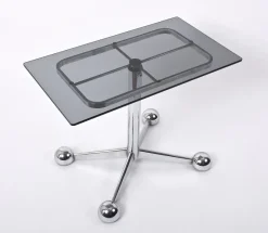 Pamono Adjustable Coffee Table in Chrome & Smoked Glass with Wheels from Allegri Arredamenti, 1970s><noscript><img width=