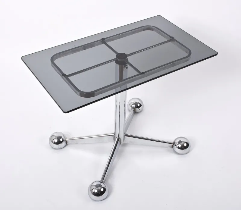 Pamono Adjustable Coffee Table in Chrome & Smoked Glass with Wheels from Allegri Arredamenti, 1970s> Worktables & Workbenches