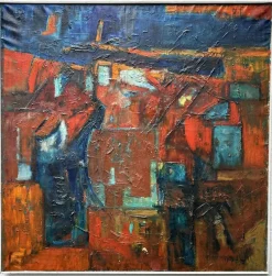 Pamono Adolf Gerhard, Composition-Landscape, German Expressionist, Large Pastose Painting, 1970> Abstraction