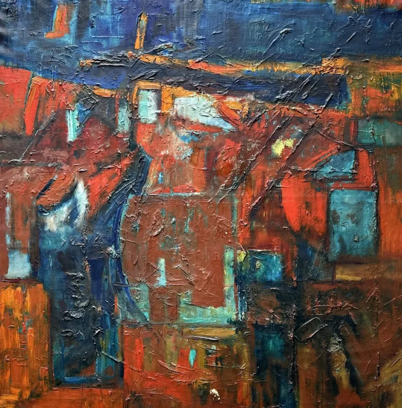 Pamono Adolf Gerhard, Composition-Landscape, German Expressionist, Large Pastose Painting, 1970> Abstraction