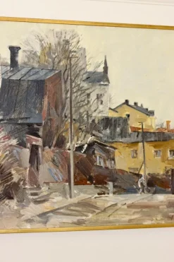 Pamono Adrian Van Arkel, Stockholm City Scene, 1960s, Oil on Canvas, Framed><noscript><img width=