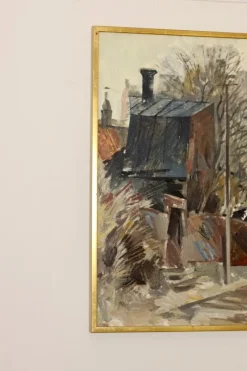 Pamono Adrian Van Arkel, Stockholm City Scene, 1960s, Oil on Canvas, Framed><noscript><img width=