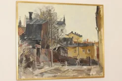 Pamono Adrian Van Arkel, Stockholm City Scene, 1960s, Oil on Canvas, Framed><noscript><img width=