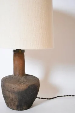 Pamono African Brown Ceramic Lamp with Geometric Pattern, 1970s