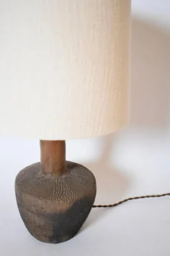 Pamono African Brown Ceramic Lamp with Geometric Pattern, 1970s