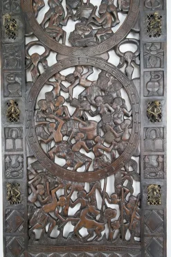 Pamono African Door in Carved Wood and Bronze