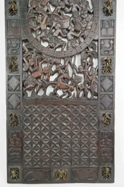 Pamono African Door in Carved Wood and Bronze