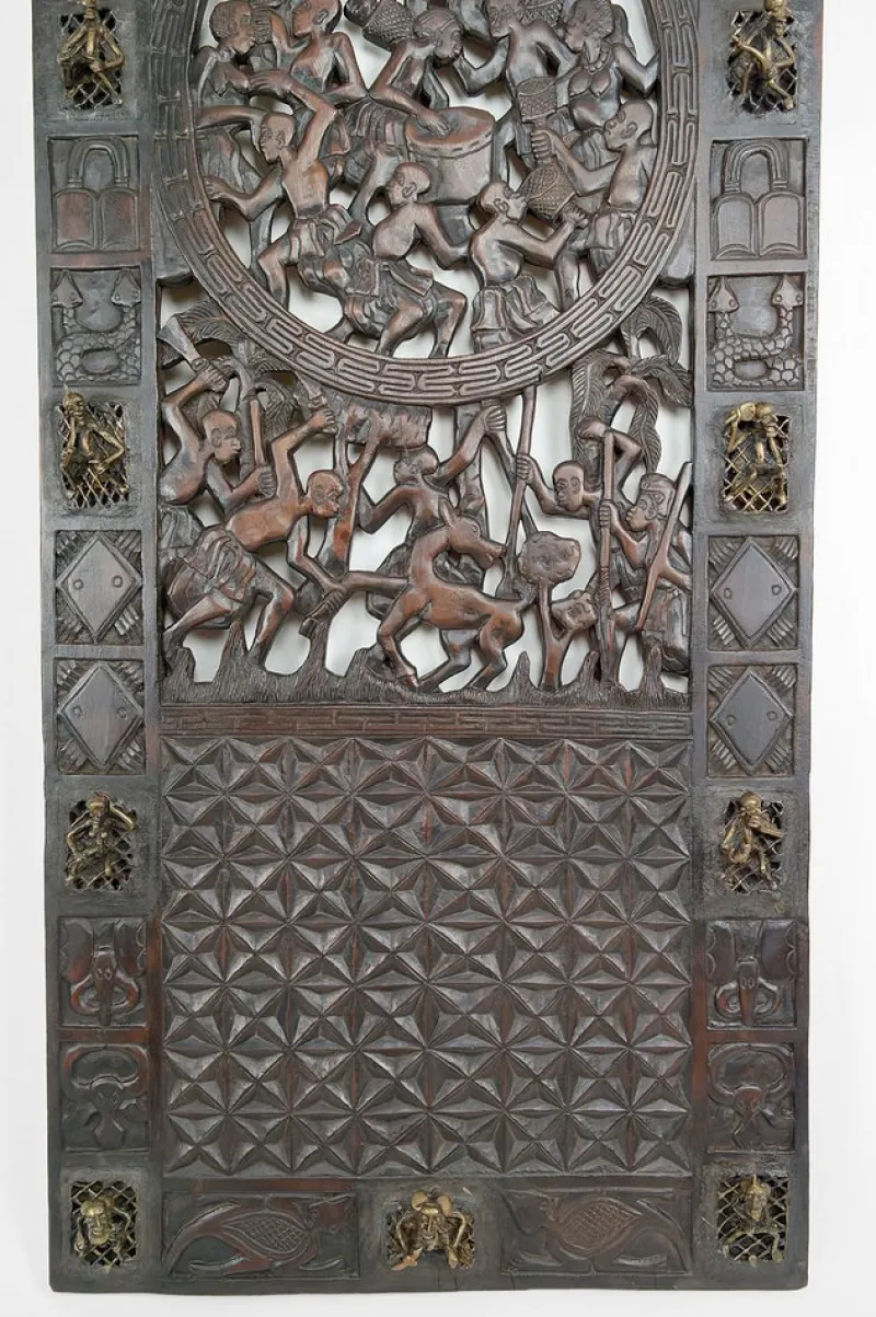 Pamono African Door in Carved Wood and Bronze