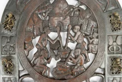 Pamono African Door in Carved Wood and Bronze