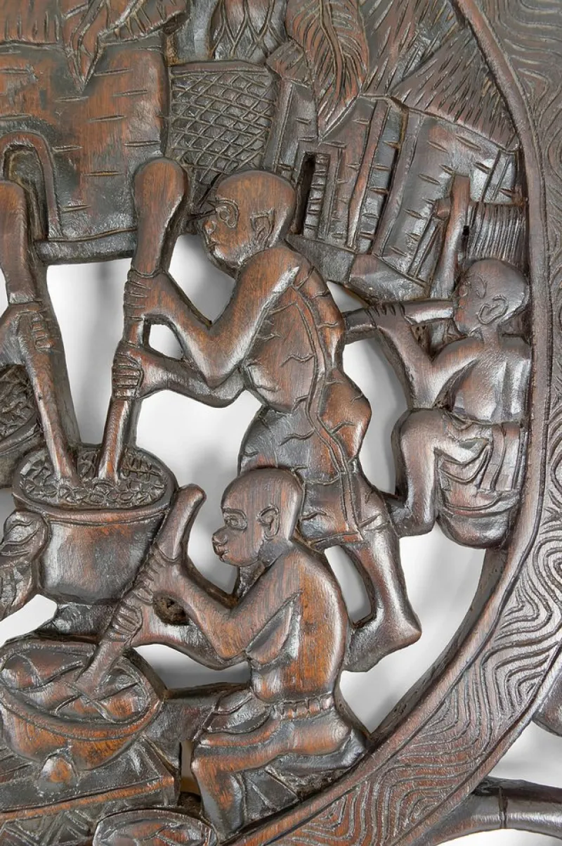 Pamono African Door in Carved Wood and Bronze