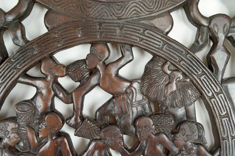 Pamono African Door in Carved Wood and Bronze