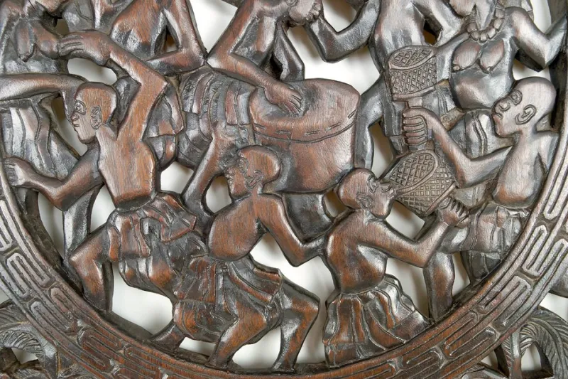 Pamono African Door in Carved Wood and Bronze