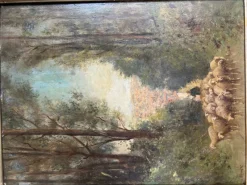 Online Pamono After Barbizon, Shepherd and His Flock in the Forest, 19th Century, Painting on Panel, Framed