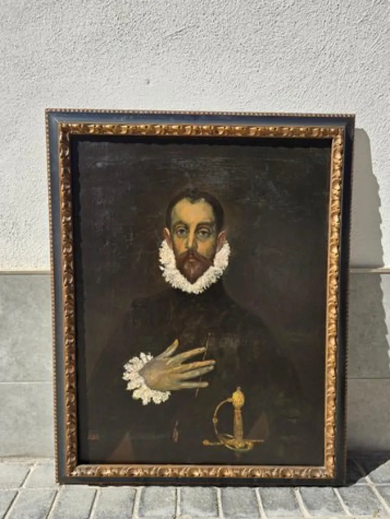 Clearance Pamono After El Greco, The Nobleman with His Hand on His Chest, 1924, Oil Painting, Framed