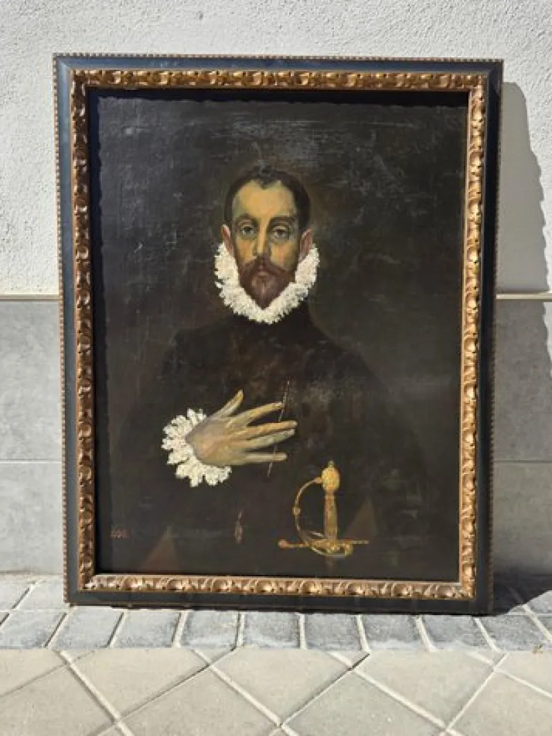 Clearance Pamono After El Greco, The Nobleman with His Hand on His Chest, 1924, Oil Painting, Framed