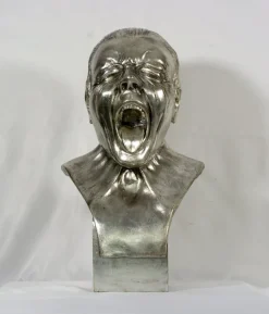 Outlet Pamono After Frank Xaver Masserschmidt, Yawning Bust, Silvered Wax Sculpture