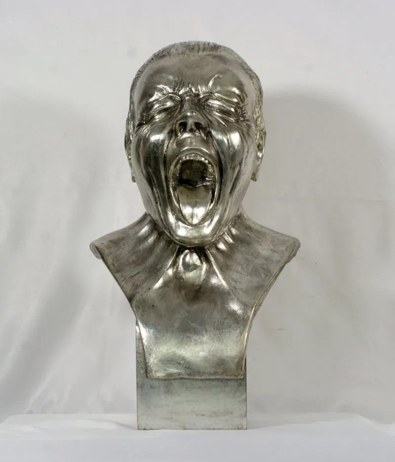Outlet Pamono After Frank Xaver Masserschmidt, Yawning Bust, Silvered Wax Sculpture