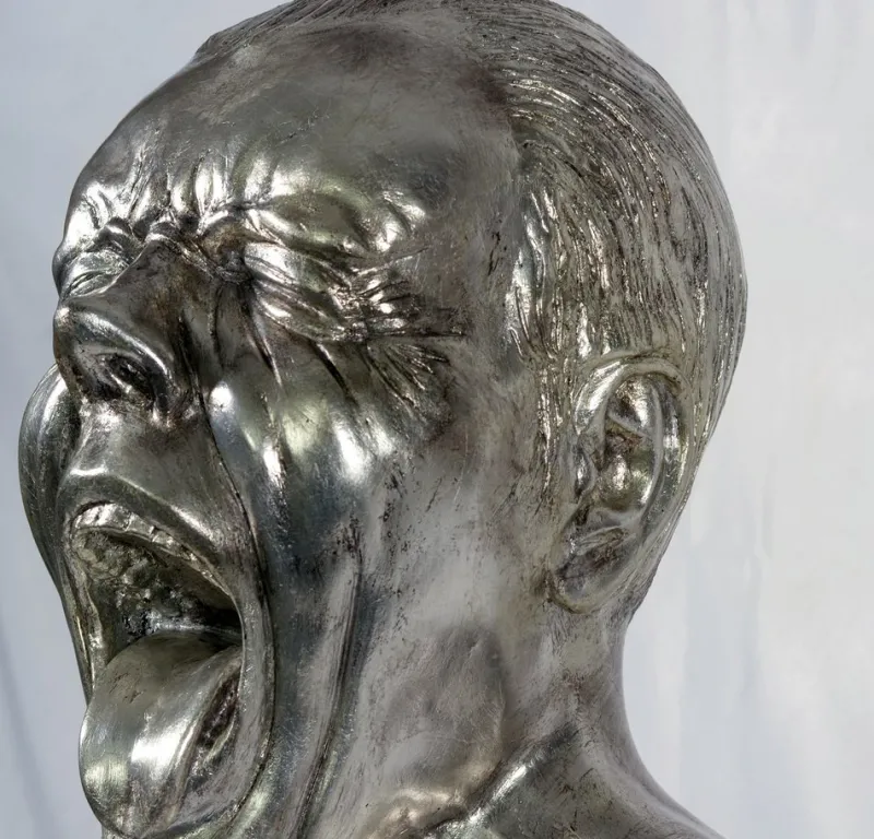 Outlet Pamono After Frank Xaver Masserschmidt, Yawning Bust, Silvered Wax Sculpture