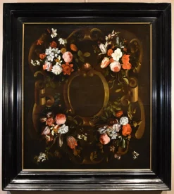 Pamono After Frans Van Everbroeck, Garland of Flowers Still Life, 1670, Oil on Canvas, Framed> Old Masters