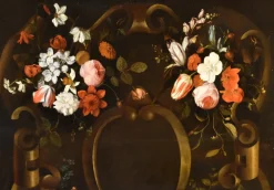 Pamono After Frans Van Everbroeck, Garland of Flowers Still Life, 1670, Oil on Canvas, Framed><noscript><img width=