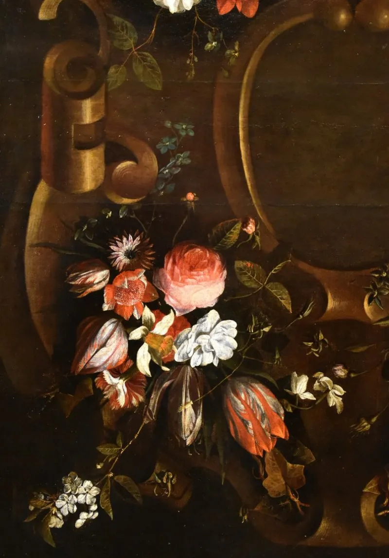 Pamono After Frans Van Everbroeck, Garland of Flowers Still Life, 1670, Oil on Canvas, Framed> Old Masters