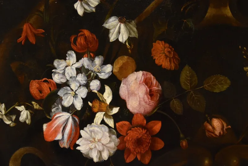 Pamono After Frans Van Everbroeck, Garland of Flowers Still Life, 1670, Oil on Canvas, Framed> Old Masters